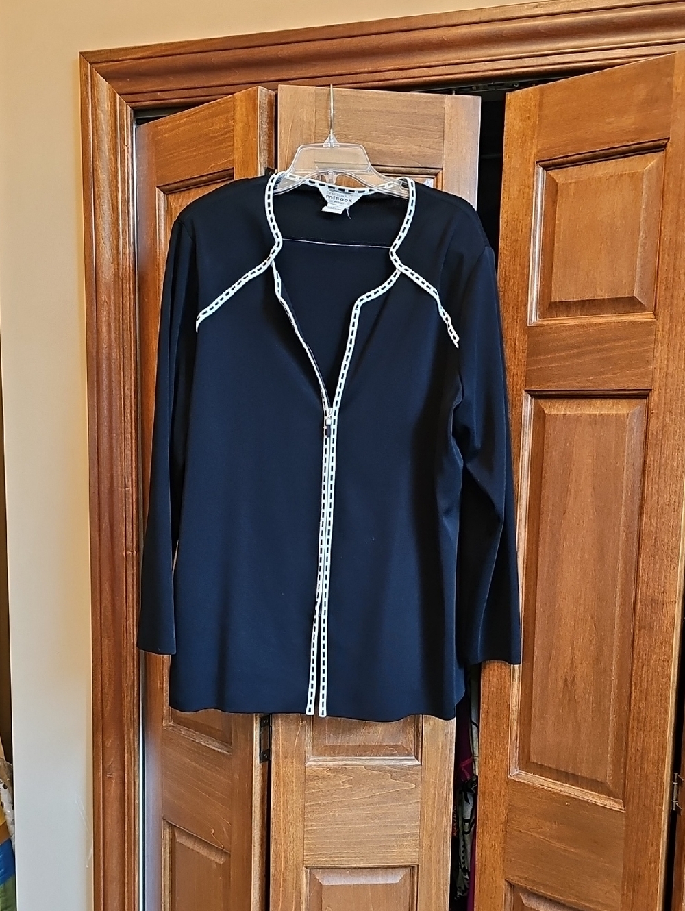 Misook Black Cardigan with White Trim